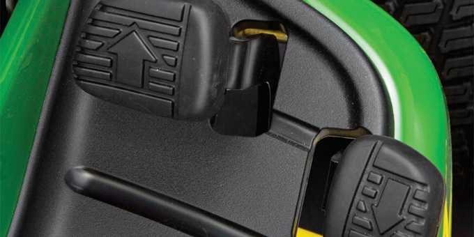 Twin Touch foot controls on a John Deere X500 Series lawn tractor